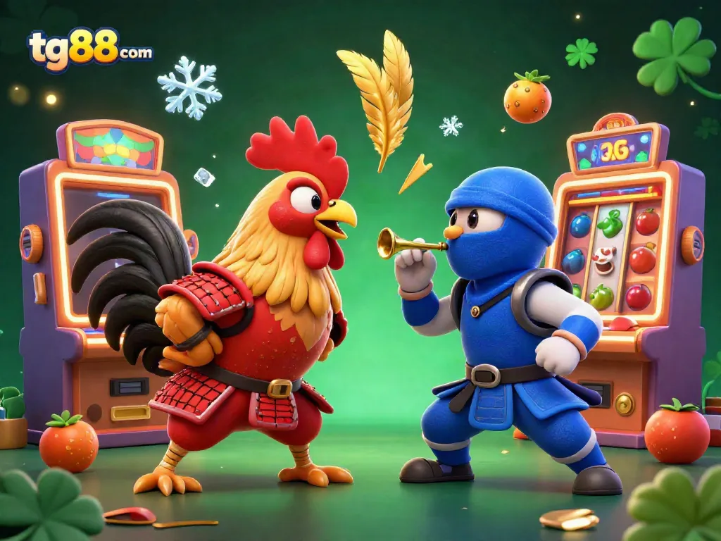 Experience the thrilling world of tg88 com with 3D fighting roosters in an electrifying casino scene.