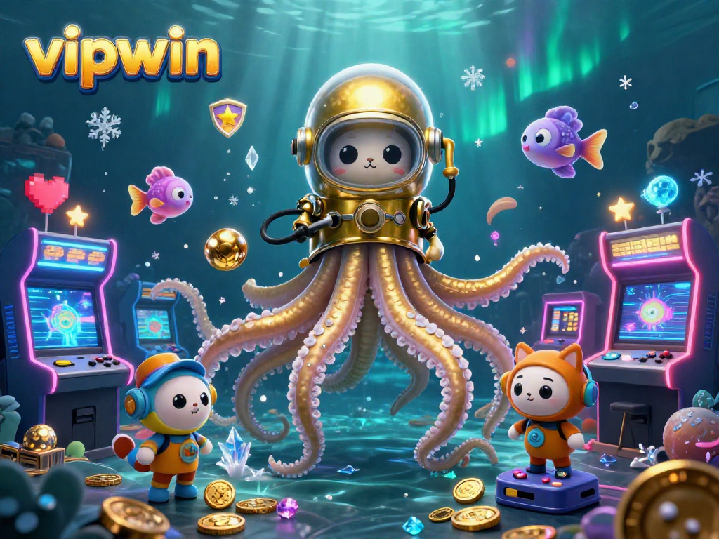 Experience thrilling games at vipwin, featuring a colorful 3D casino scene with lively characters and glowing arcade elements.