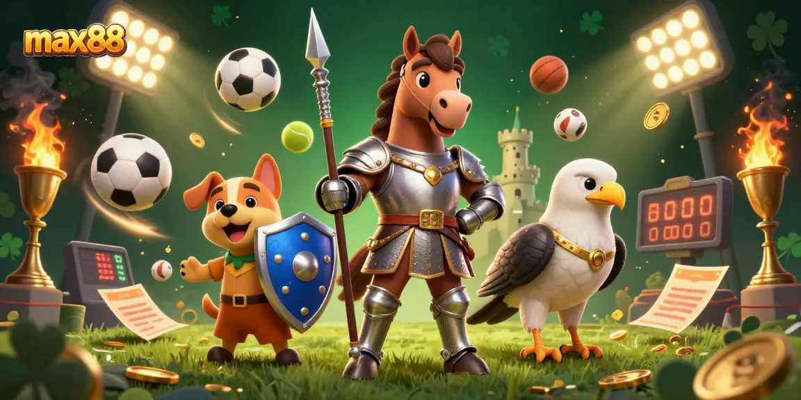 Max88 brings dynamic gambling action to life with knights, sports balls, and golden rewards.