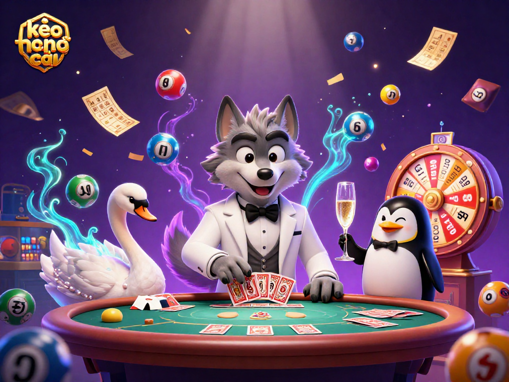 Experience the excitement of kèo nhà cái with a vibrant scene of card games and animated betting elements.