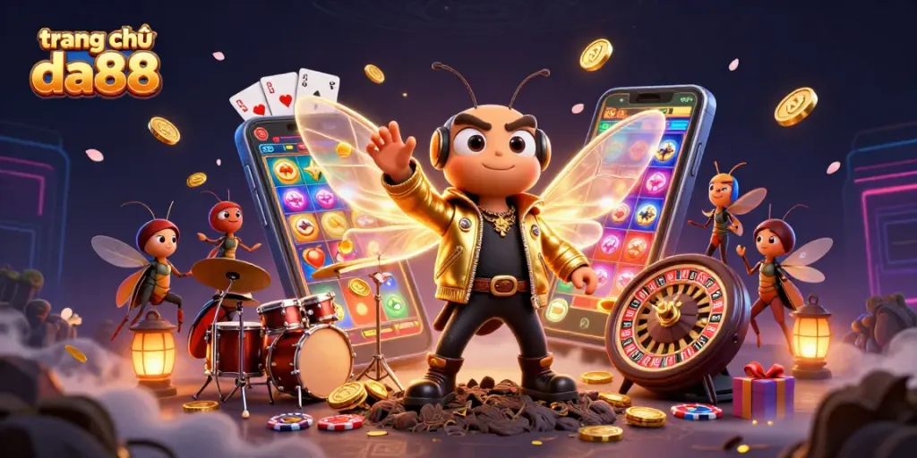 Experience the excitement of gambling at trang chủ da88 with vibrant 3D casino elements and characters.
