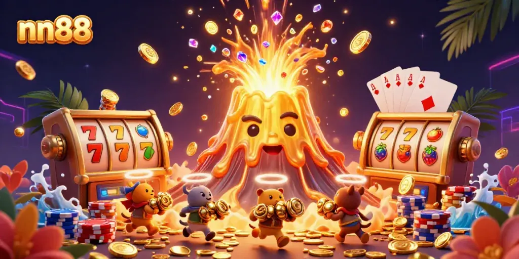 Win big with nn88 in this vibrant 3D casino scene filled with treasures and excitement.