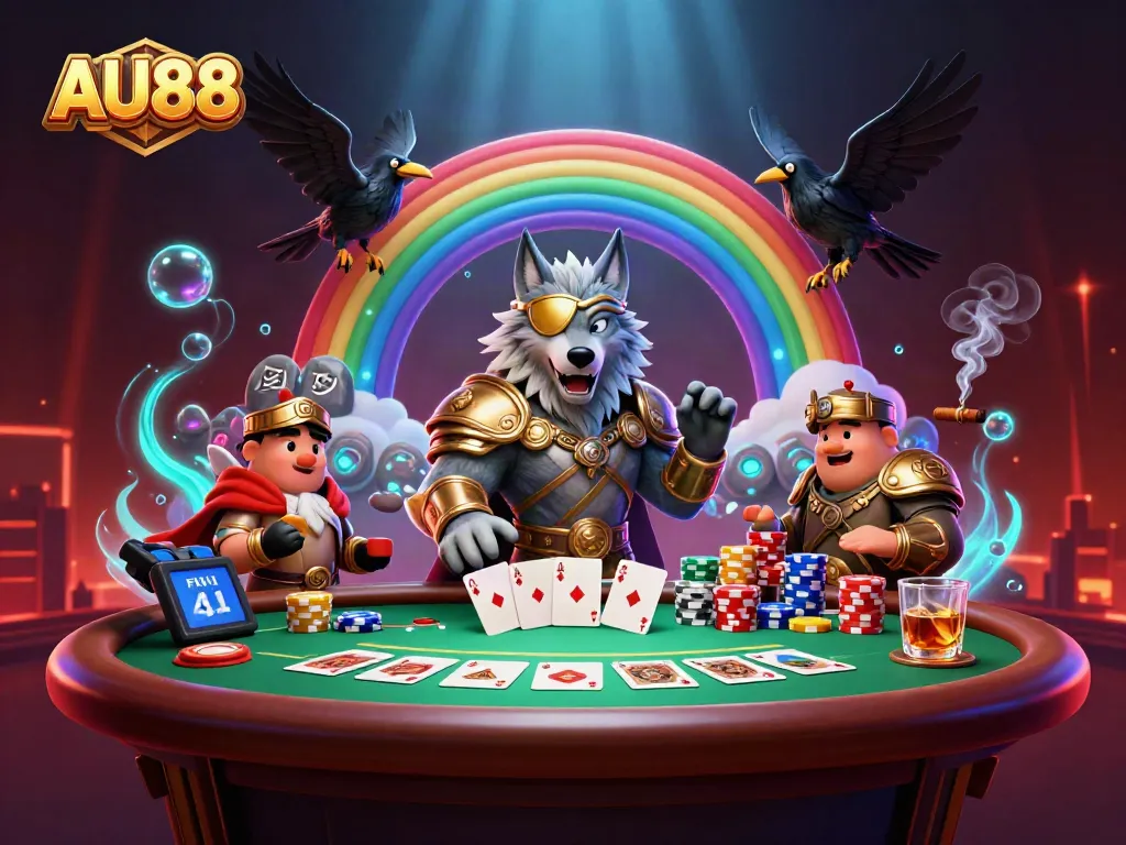 Engage in an epic AU88 gaming experience, highlighted by a Norse-inspired setting with illuminated casino elements.