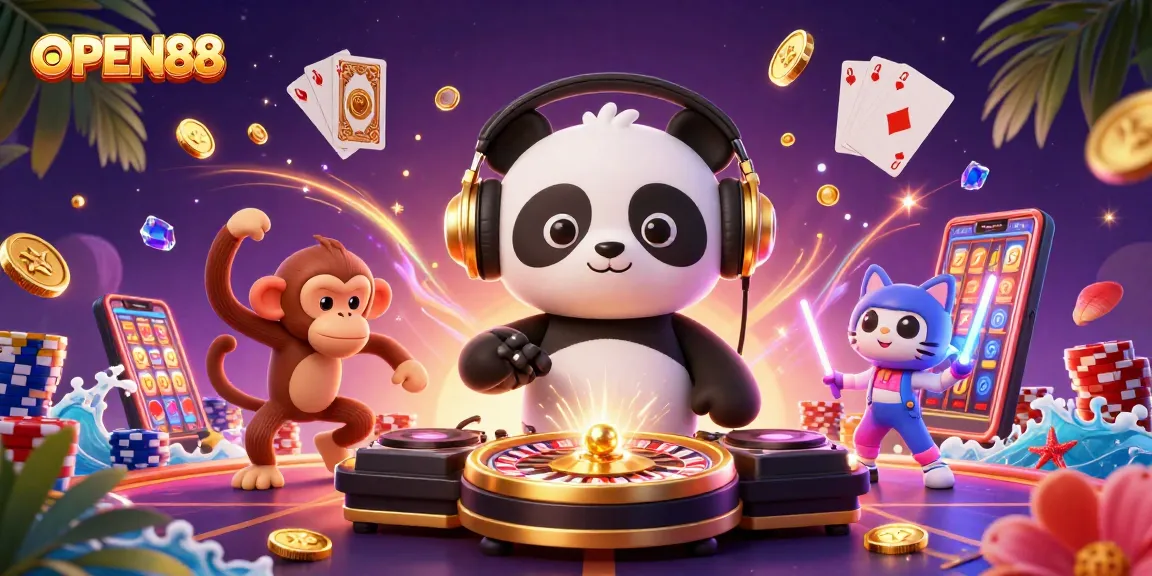 Experience the excitement of OPEN88Casino with a delightful DJ panda spinning roulette alongside a breakdancing monkey.