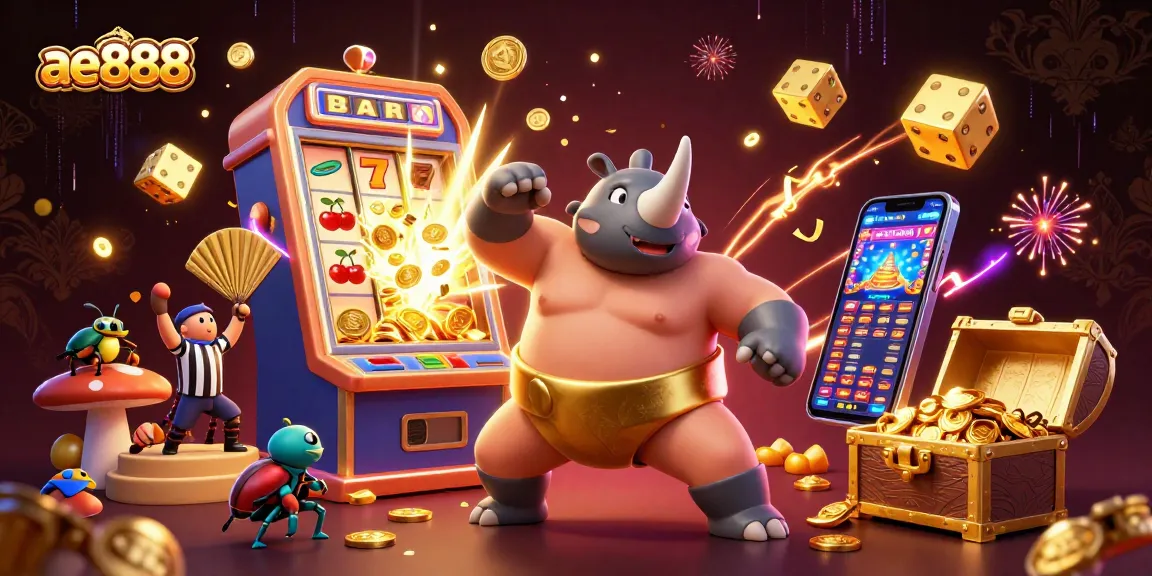 Experience the thrill of ae888 with dynamic slot machines and energetic characters in an engaging casino scene.