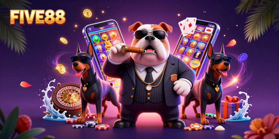 Engage with FIVE88’s thrilling slot action featuring a mafia bulldog and dynamic gameplay elements.