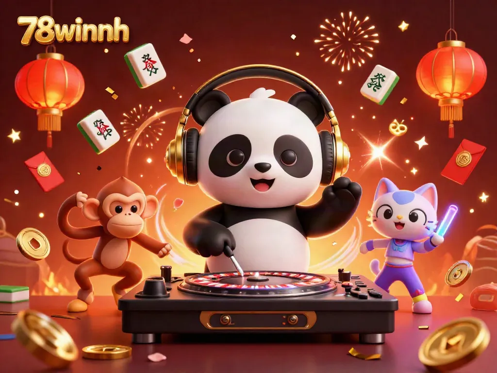 Experience vibrant gaming excitement at 78winnh with festive characters and immersive casino elements.