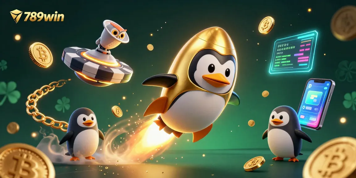 Bet on vibrant experiences with the 789win golden penguin soaring toward a cosmic casino.