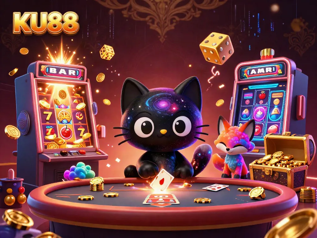 Experience the thrill of betting with KU88 at a cosmic casino, featuring vibrant characters and jackpots.