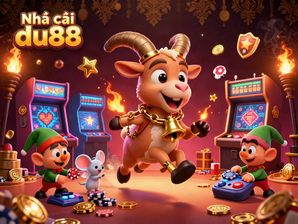 Engage with Nhà cái du88's festive casino scene featuring Krampus, an angel mouse, and mischievous elf gremlins.
