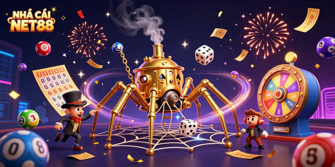 Engage with NHÀ CÁI NET88 through a vibrant and dynamic 3D casino illustration capturing thrilling gambling adventures.