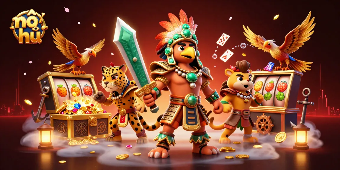 Spin the nổ hũ jackpot with vibrant slots and bold characters in this thrilling casino scene.