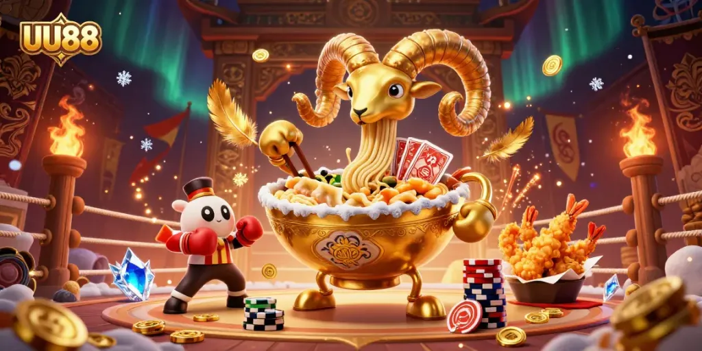 Experience thrilling gameplay with UU88's vibrant characters in this 3D casino scene.