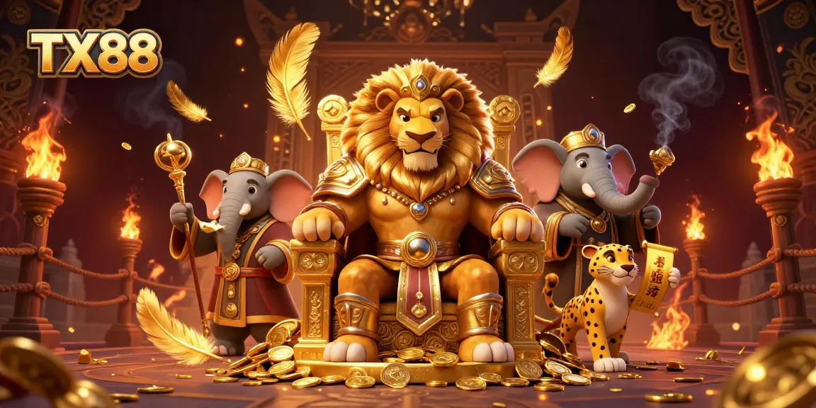 Experience thrilling gameplay at TX88 with a fierce lion king ruling the casino scene.