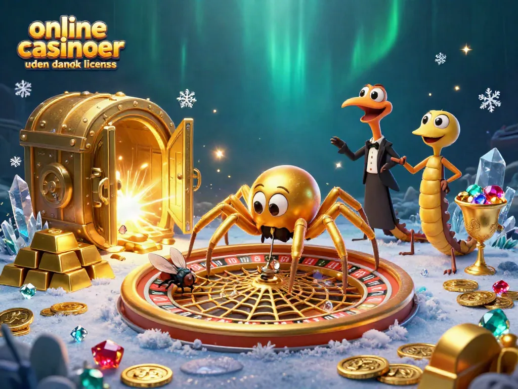 Engage in thrilling bets at online casinoer uden dansk licens featuring a golden spider roulette scene.