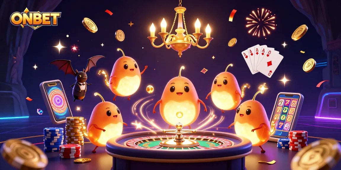 Experience the bright excitement of ONBET with glowworms in a vibrant casino setting.