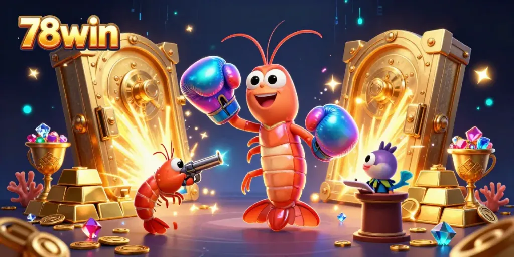 Experience the thrill of 78win, where dynamic characters explore gold treasures and vibrant casino gaming elements.