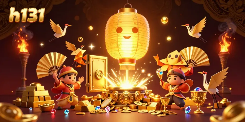 Experience excitement with h131 in a vibrant casino scene filled with golden treasures and mystical companions.