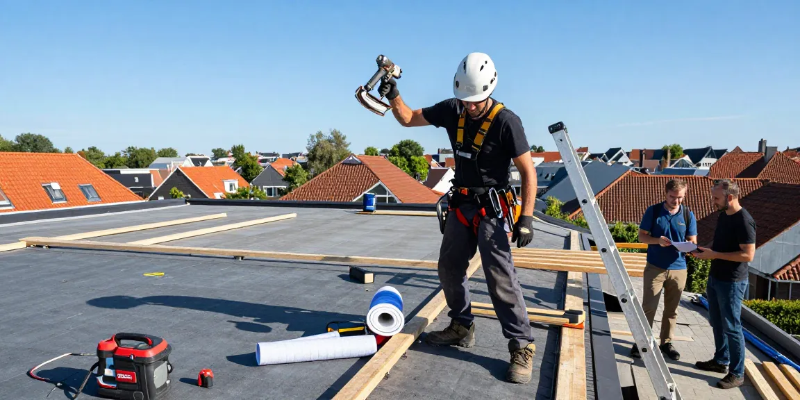 Expert dakdekker den haag working on a residential roof, showcasing professional roofing techniques and tools.