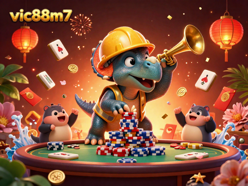 Join the excitement at vic88m7 with a 3D casino celebration featuring poker chips and joyous characters.