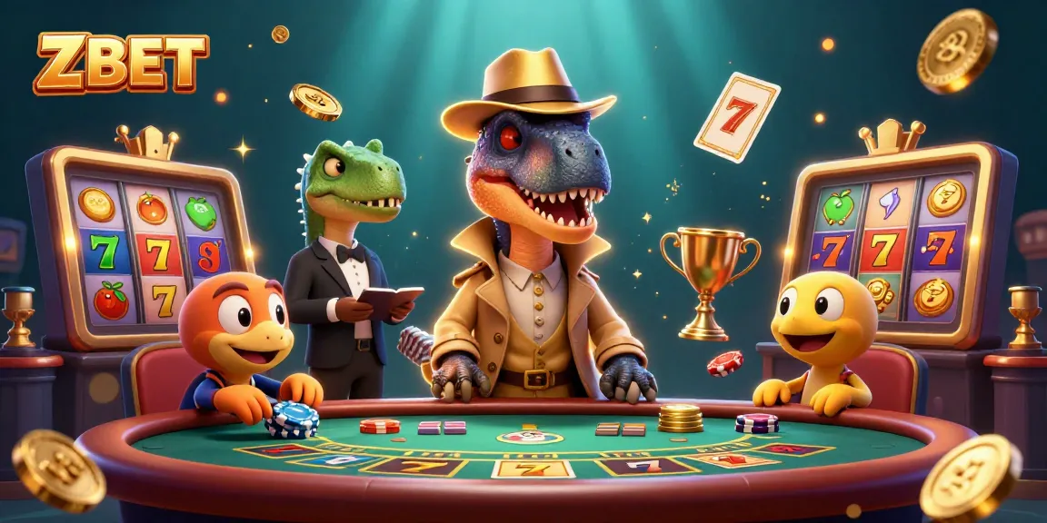 ZBET slots with dynamic 3D cartoon characters engaging in vibrant casino action, revealing thrilling gameplay.