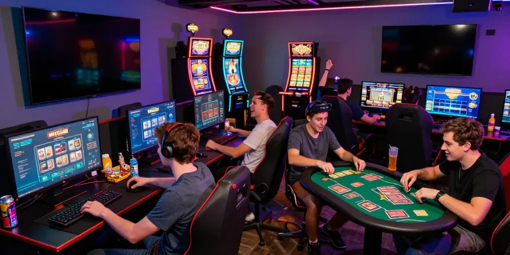Players immersed in HITCLUB gaming session in an exciting lounge atmosphere.