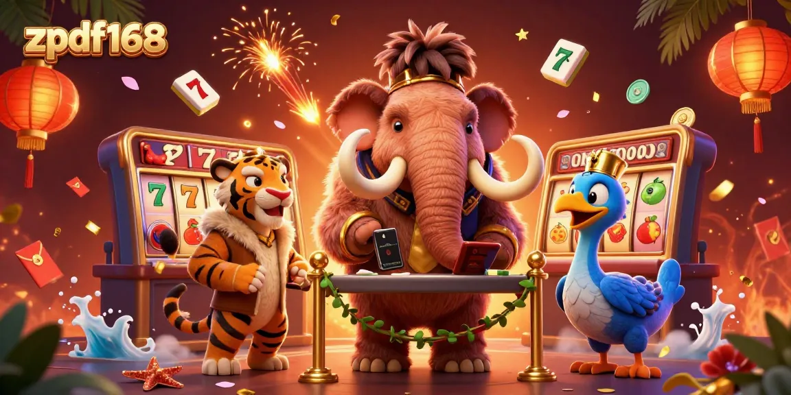 Experience thrilling gameplay at zpdf168 with a vibrant casino scene featuring a woolly mammoth bouncer.