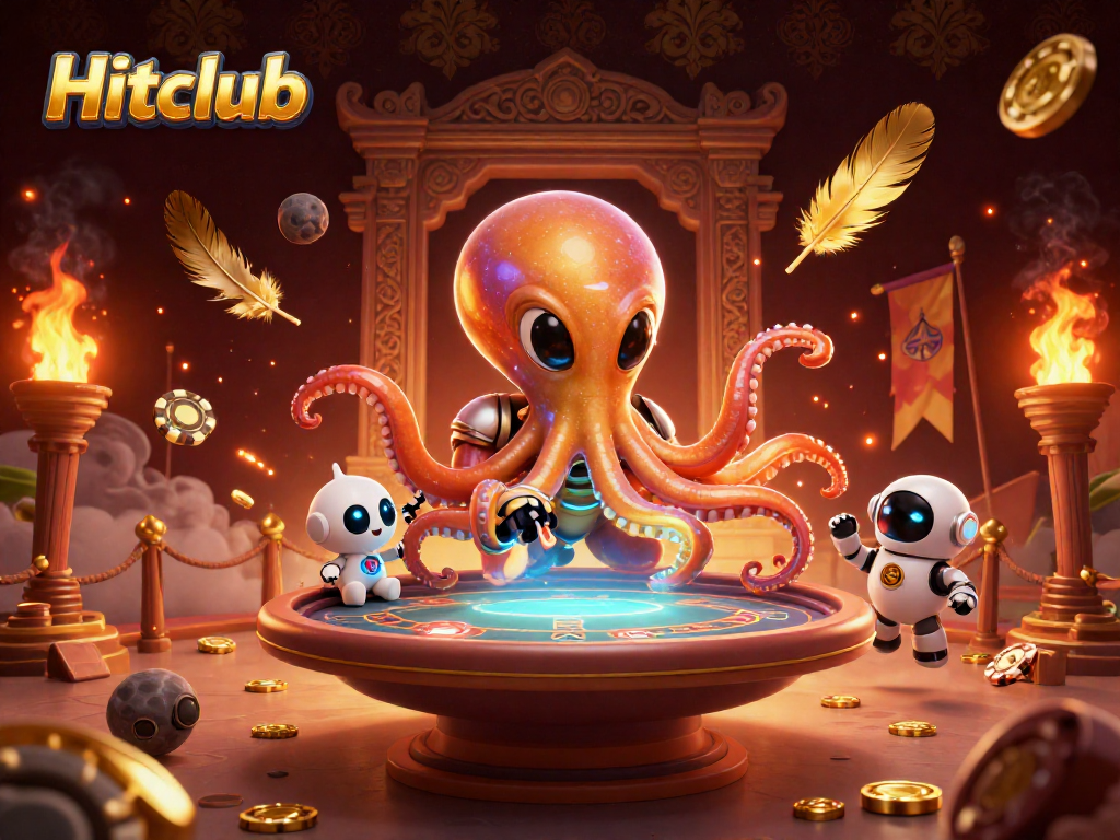Hitclub showcases unique gaming with a dynamic scene of an alien octopus at a poker table.