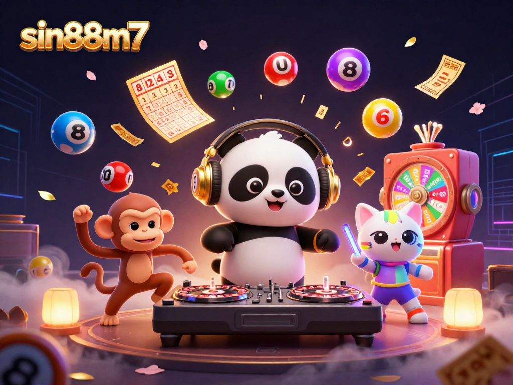 Engage in exciting gaming activities with sin88m7's vibrant 3D illustration featuring fun cartoon characters.