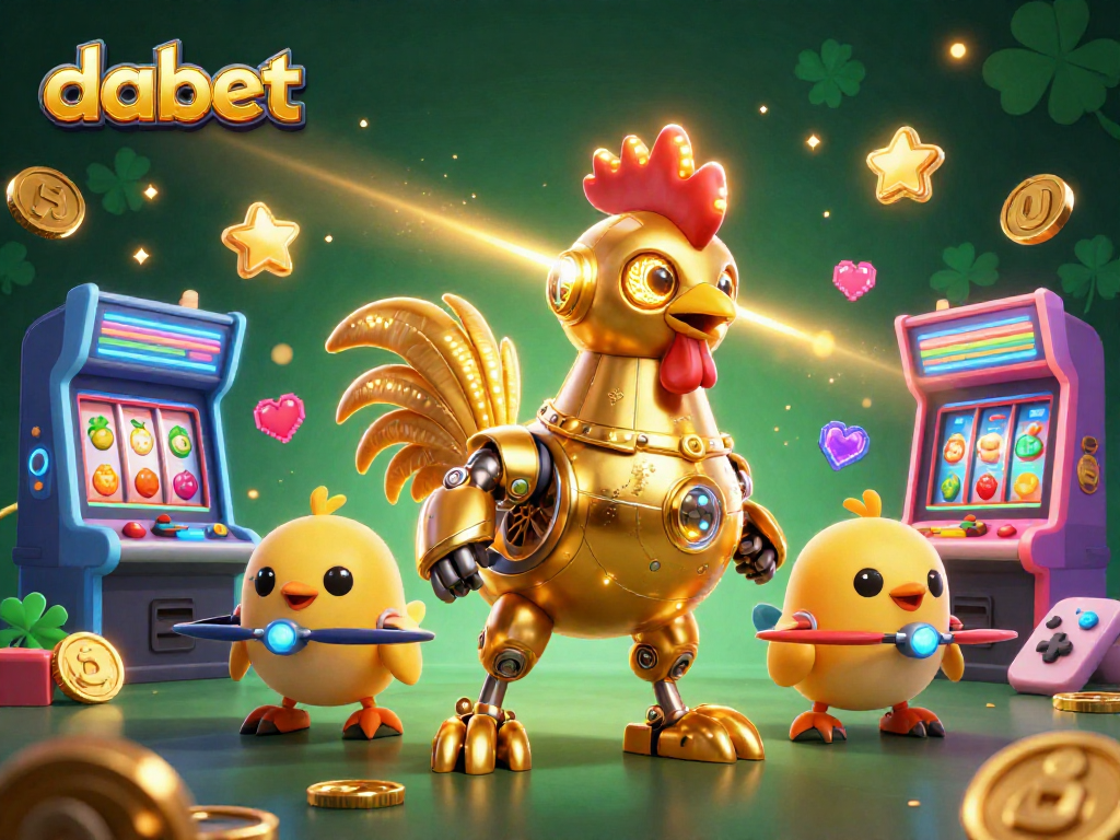 Engage in exciting gameplay at dabet with golden rooster robot and vibrant gaming elements.