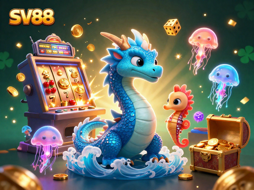 Engage with the excitement of SV88 through a stunning 3D illustration of casino-themed elements.