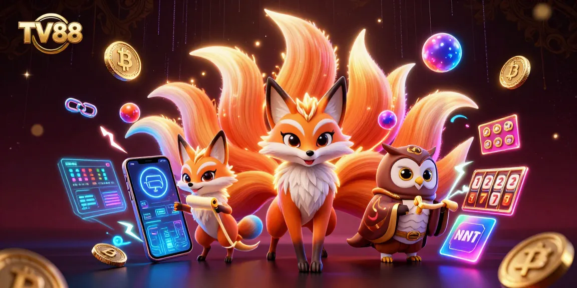 Experience slot gaming excitement with TV88's colorful characters and digital elements.