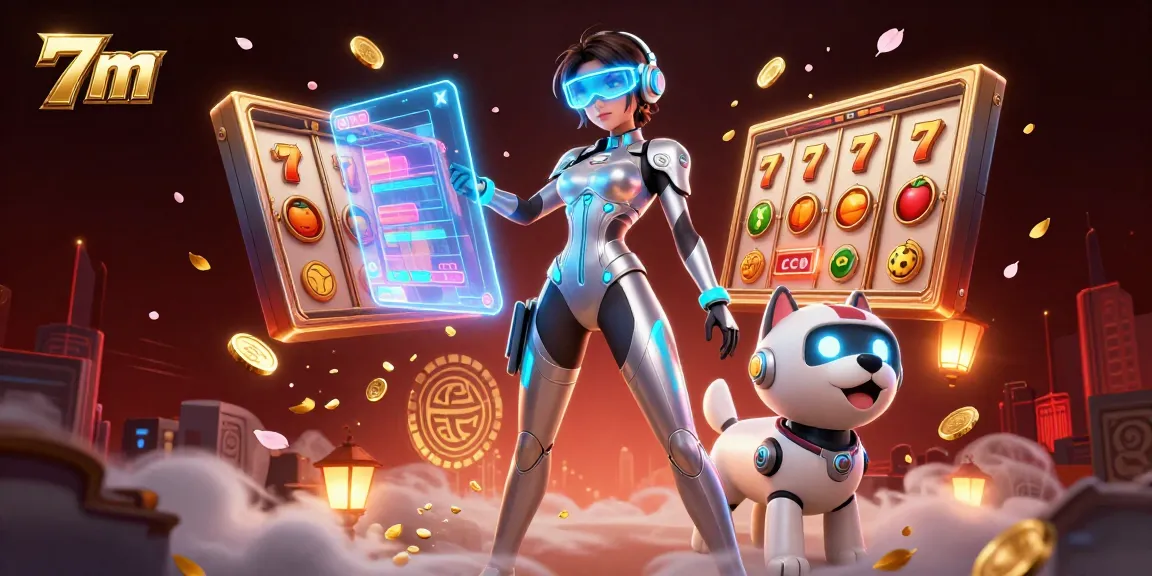 Engage with thrilling 7m slot games and experience vibrant casino action in this captivating illustration.