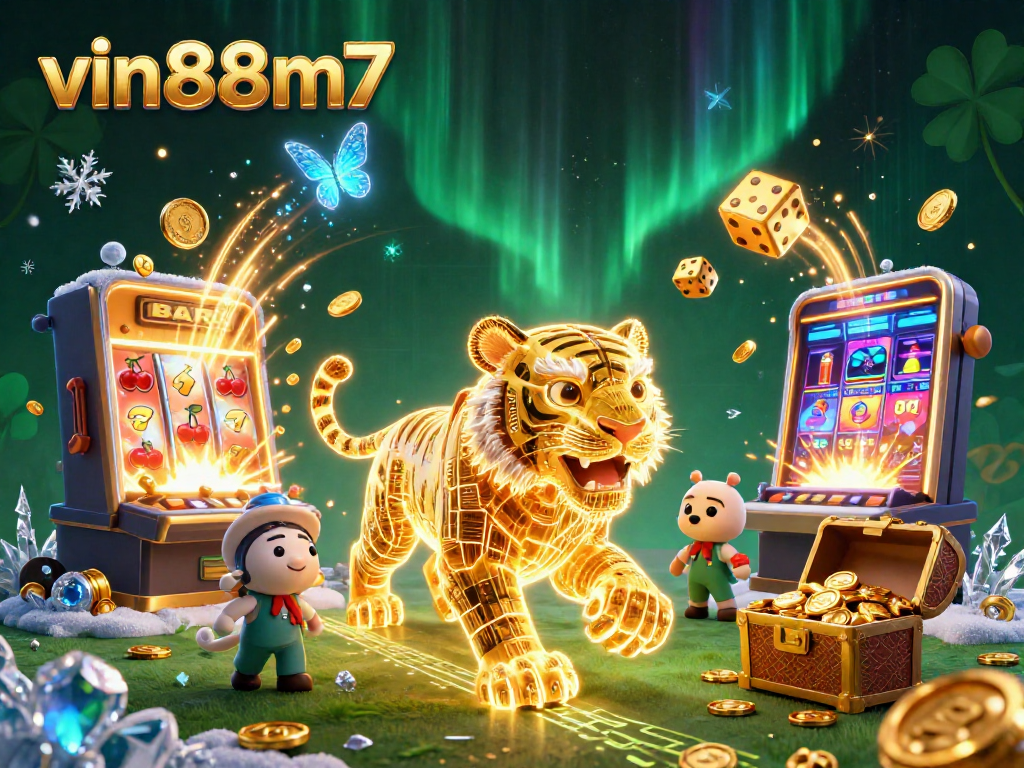 Experience the thrill of winning at vin88m7 with golden tiger and jackpot symbols in a digital casino.