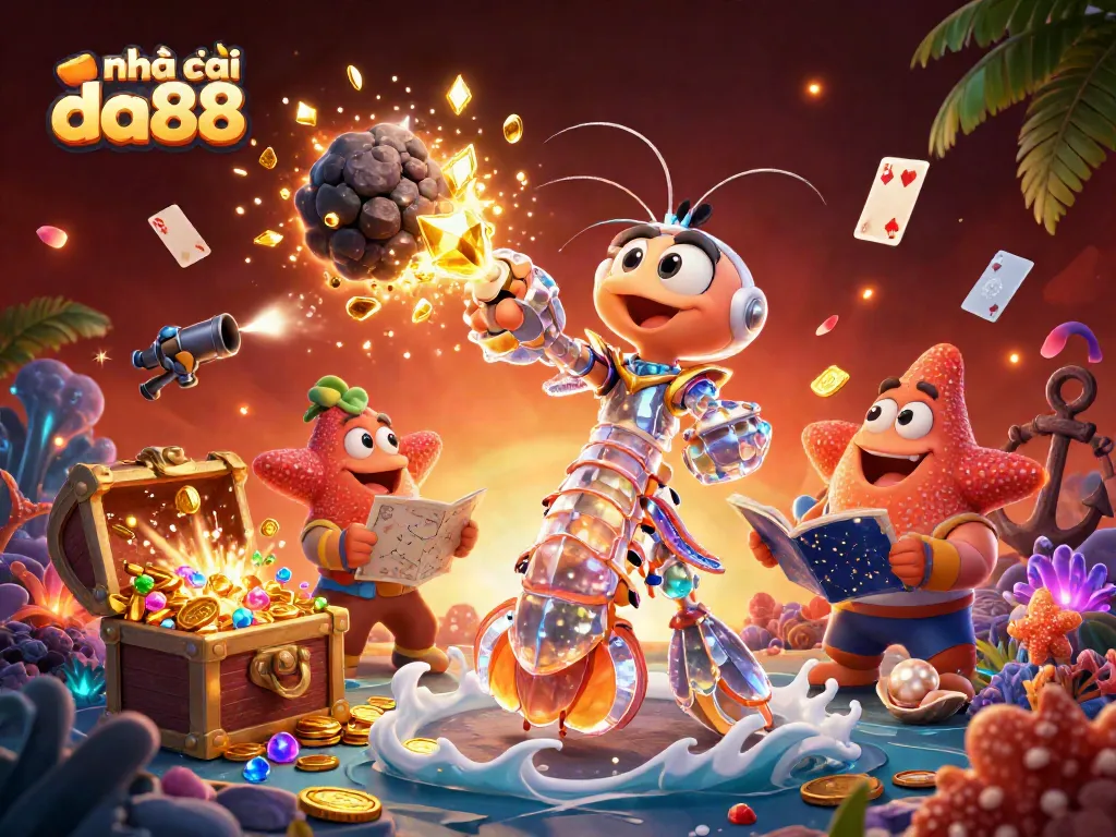 Experience excitement with nhà cái da88, as the mantis shrimp bursts through an asteroid, showering gold coins and gems!