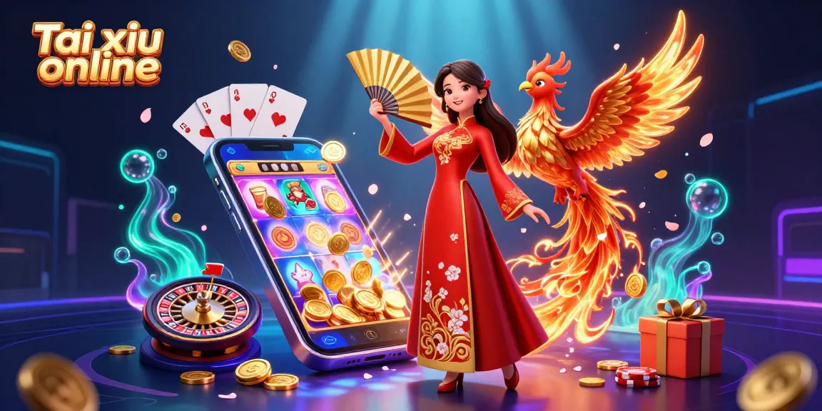 Win big with Tai xiu online as the beautiful woman and phoenix rise amidst golden coins and vibrant gameplay.