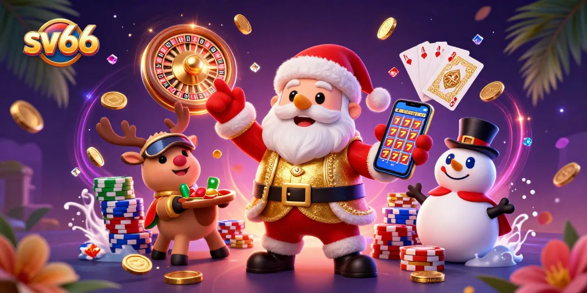 Spin to win at sv66 with Santa Claus and friends celebrating in a vibrant casino scene.