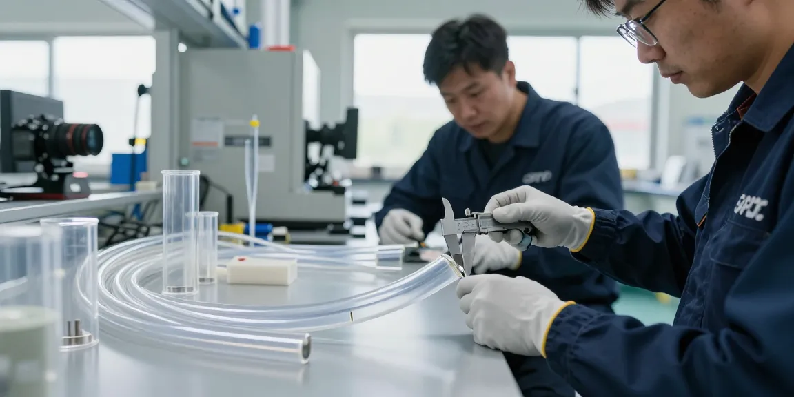 FEP buis inspecteren in een moderne industriële omgeving met technici.