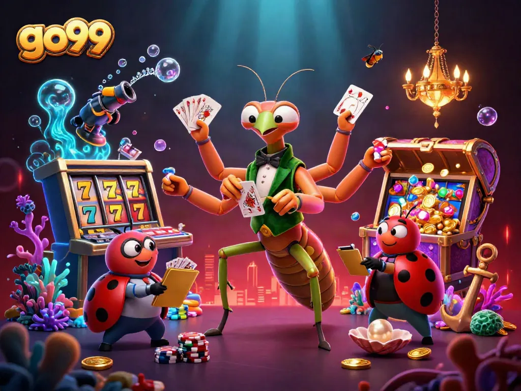 Experience go99 gaming excitement with a vibrant 3D illustration of a casino scene.