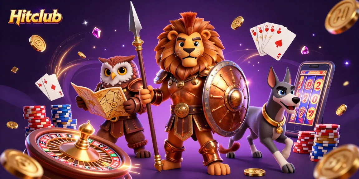 Win big at Hitclub with an action-packed scene featuring a Spartan lion, strategic owl, and swift greyhound.