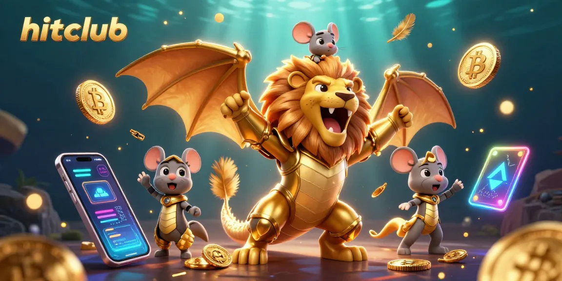 hitclub showcases a vibrant casino scene with a fantasy chimera and crypto elements.