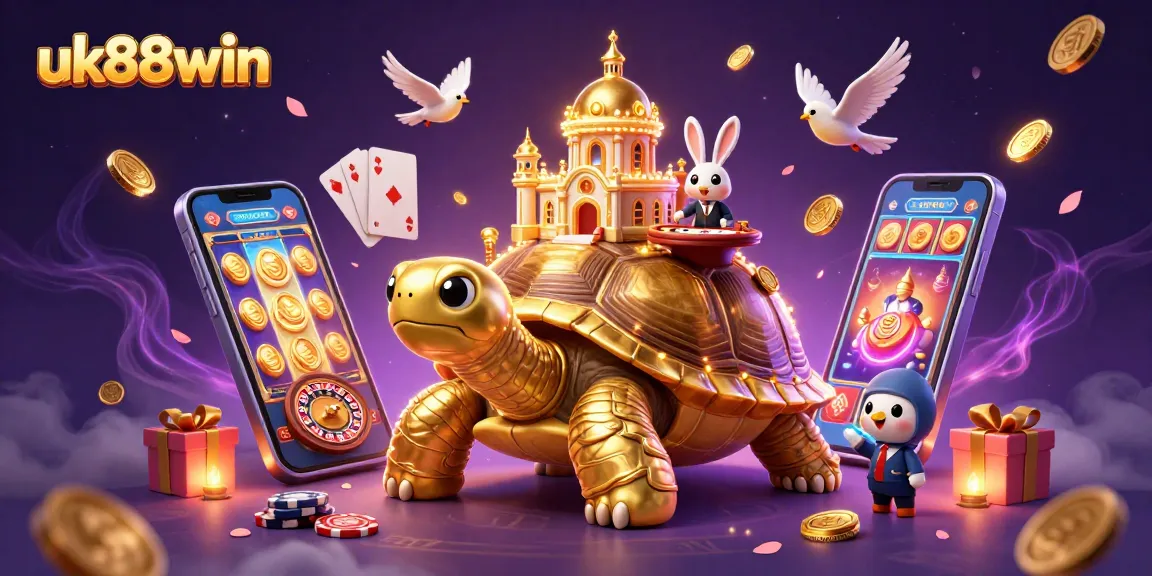 Experience thrilling gaming at uk88win with captivating 3D illustration featuring casino elements.