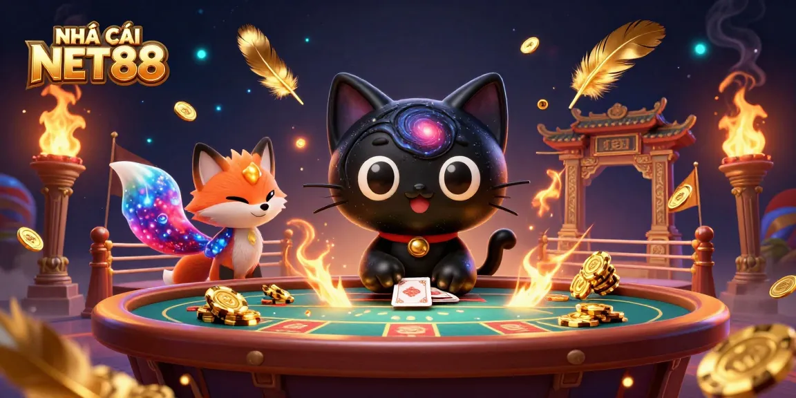 Engage with NHÀ CÁI NET88 at a cosmic casino, where a black hole cat attracts golden chips.