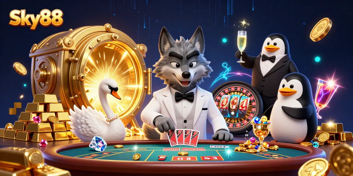Sky88 offers a captivating baccarat experience with a debonair wolf, lavish gems, and thrills.