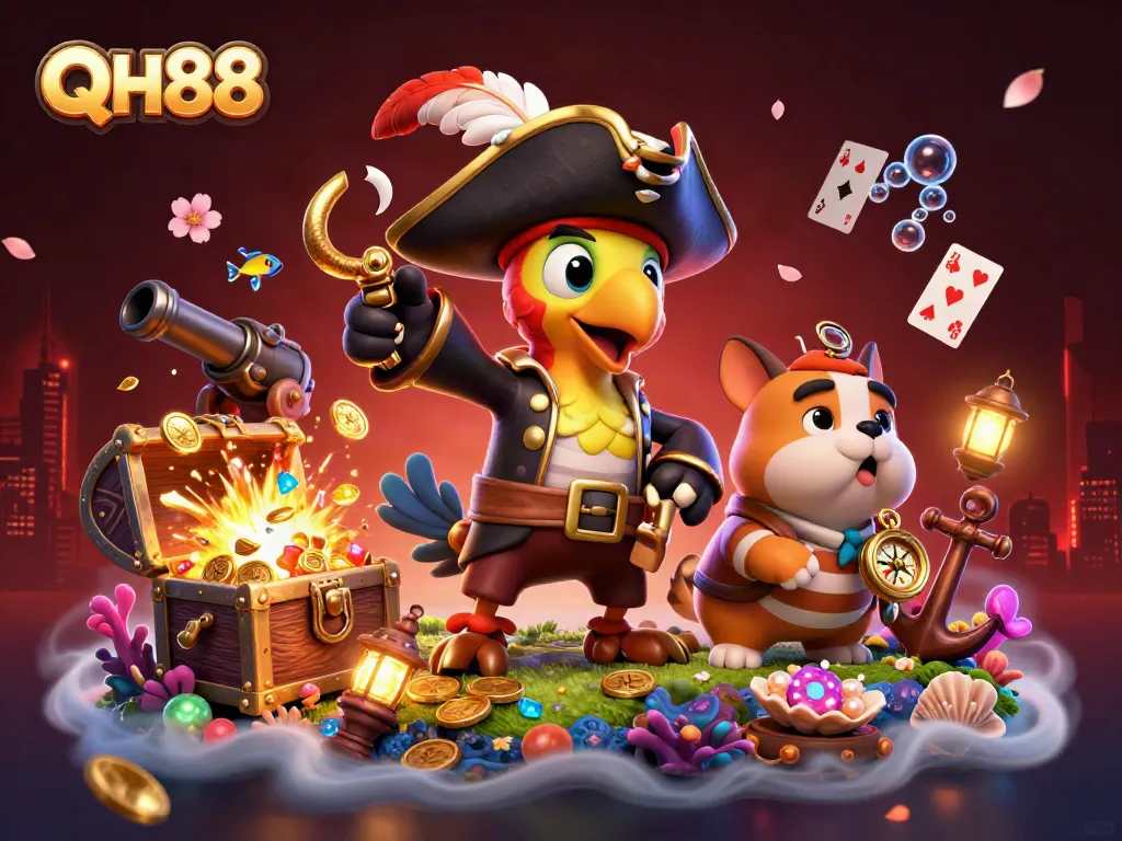 Engage with thrilling gaming adventures at QH88 casino, featuring vibrant pirate-themed elements.