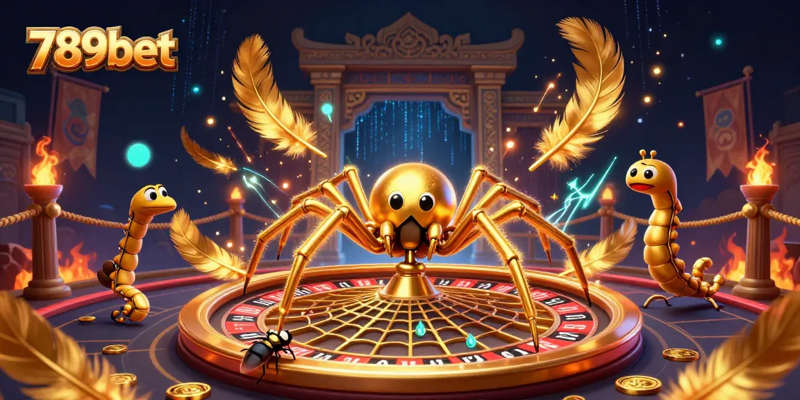 Engage with 789bet's thrilling roulette action featuring a golden spider and centipede dealer in a dynamic casino scene.
