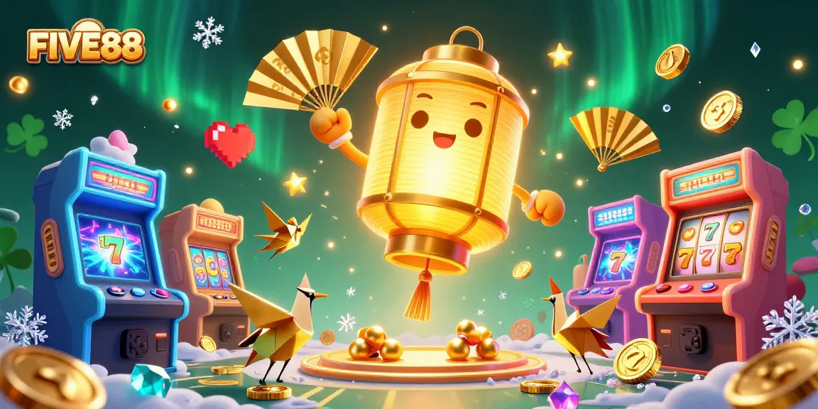 Experience the captivating world of FIVE88 with vibrant 3D casino elements and magical characters.