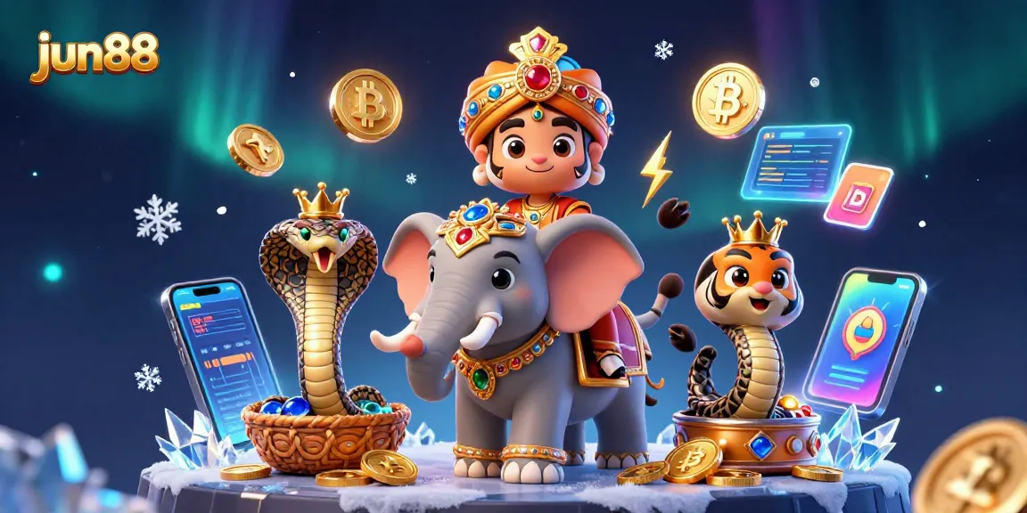 Engage in thrilling gameplay at jun88 with a vibrant 3D scene showcasing casino elements and crypto integration.