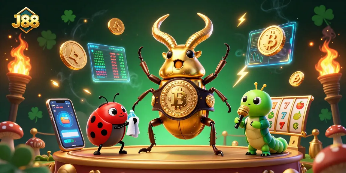 Engage with J88 in an exciting crypto casino scene featuring vibrant characters and game elements.