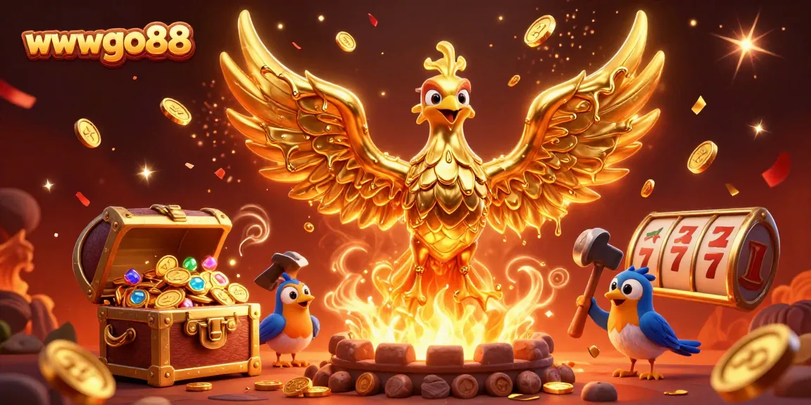 Experience thrilling games at wwwgo88 with vibrant imagery of a molten phoenix and casino elements.